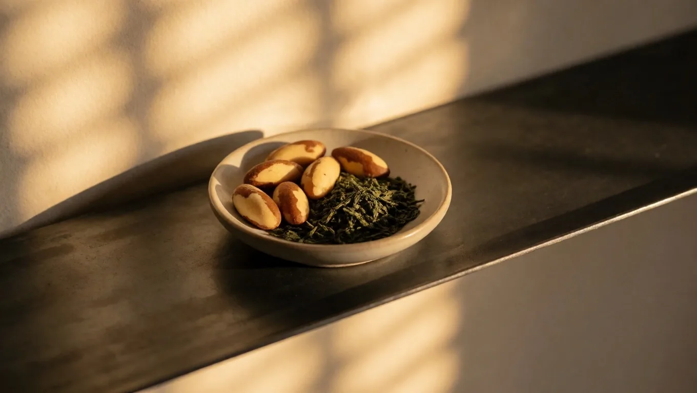 Antioxidant-rich botanicals on dark shelf