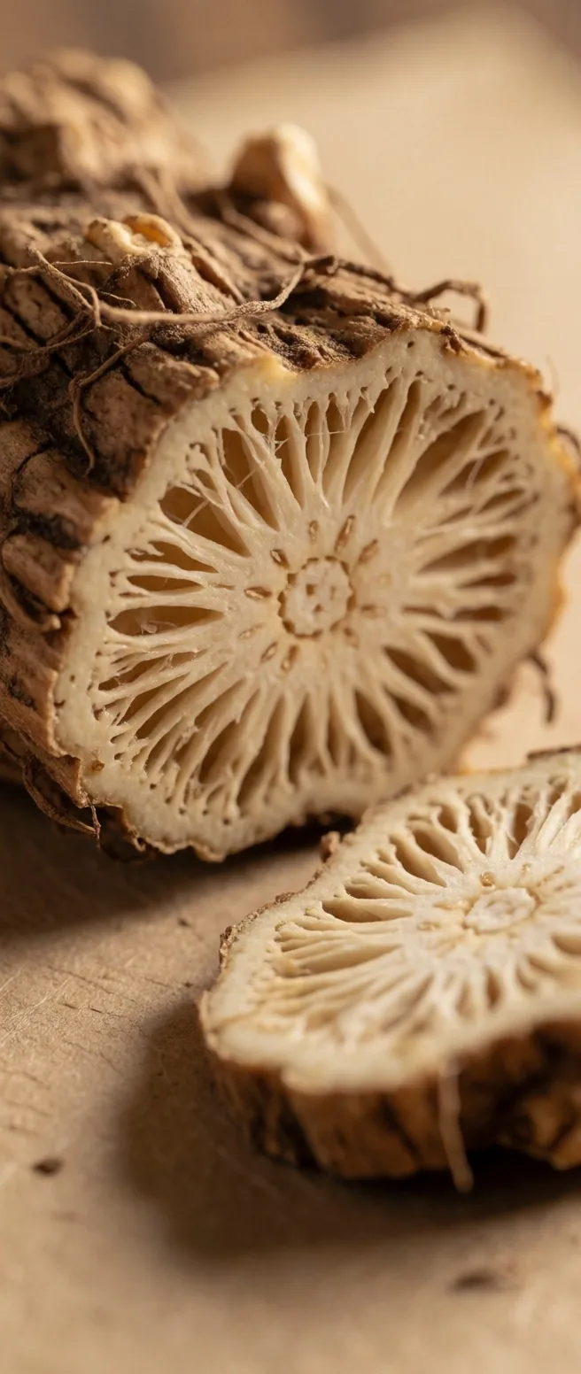 Cross section of a dried root on manila card