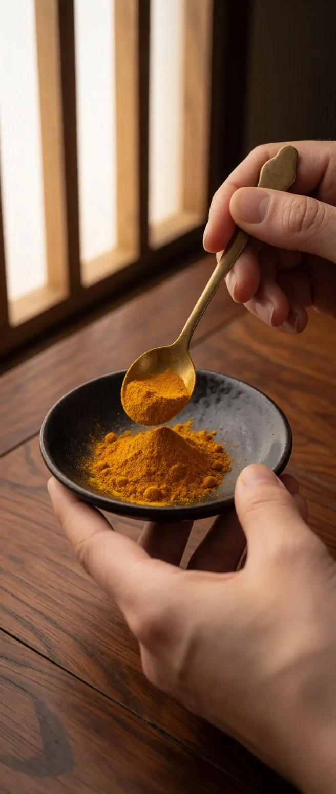 Measuring botanical powder into a dish